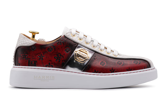Sneakers in spazzolato monogram e pitone Rossa